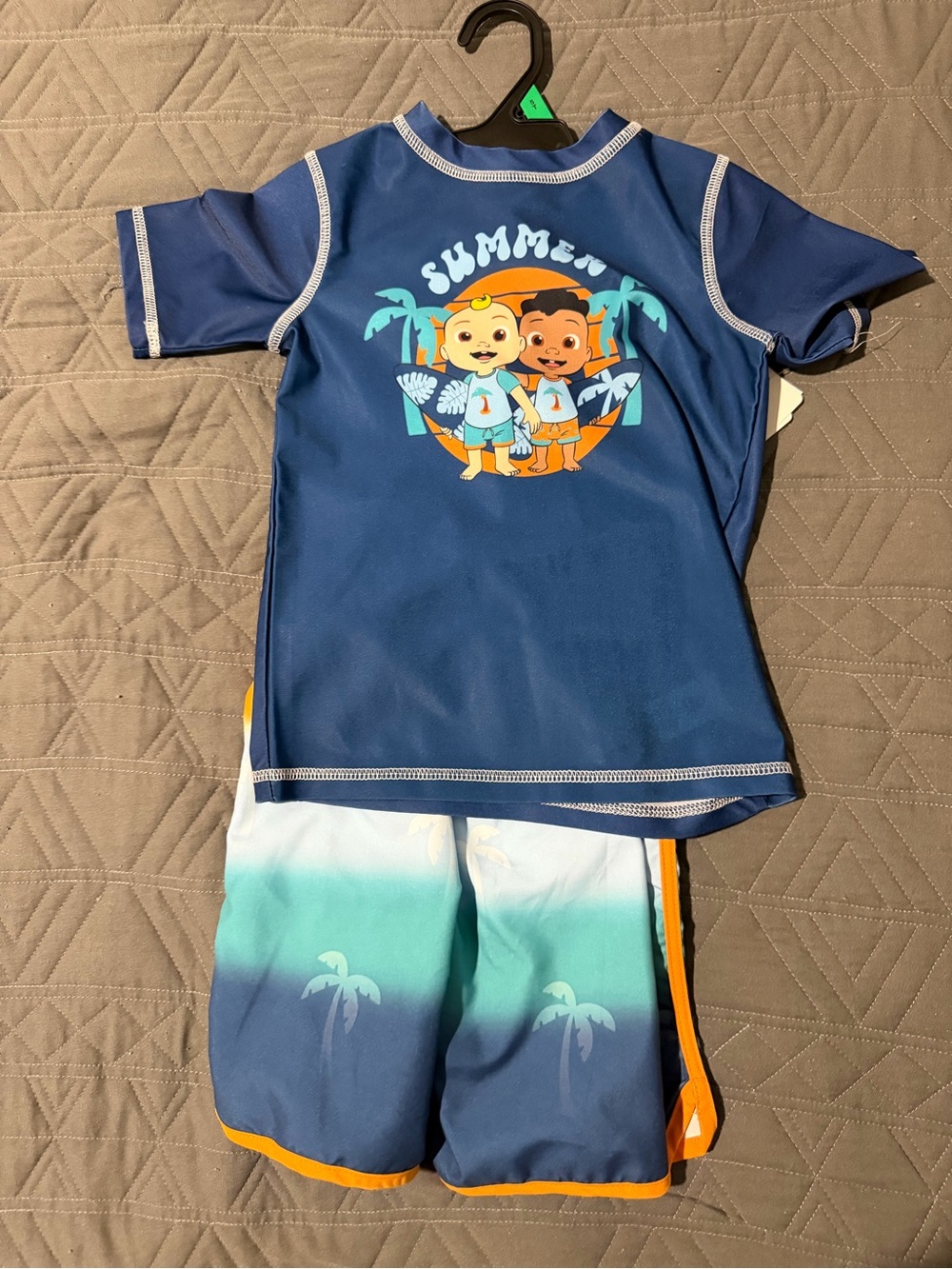 Kids Navy Blue Swim Shirt and Gradient Boardshort Set